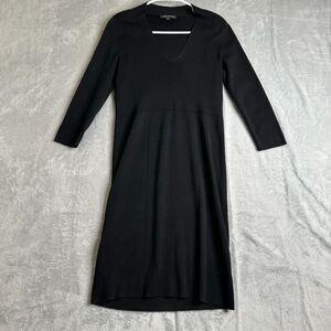 Banana Republic Dress Womens S Black Silk Blend Midi 3/4 Sleeve V Neck Workwear